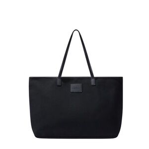 NWT Cleobella black canvas tote bag with vegan leather straps and zipper closure